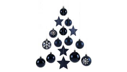 Elegant Christmas tree ornament design with navy baubles and stars, perfect for stylish winter holiday promotions and festive seasonal campaigns