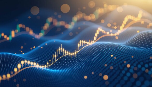 Dynamic digital data visualization showing market stock analysis and financial growth trend