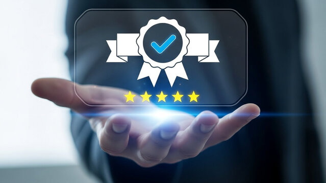 Elevate your brand with five-star quality assurance and expert validation, a symbol of trust and customer satisfaction for premium products and services
