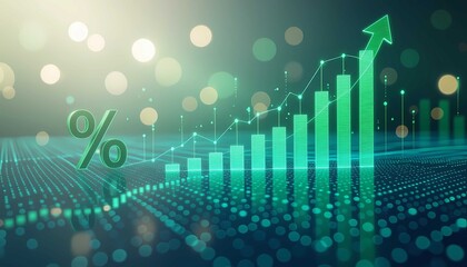 Digital neon graph illustrates market success, showing financial growth and profit increase in business investment strategy
