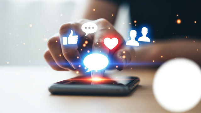 Engaging social media marketing on a modern smartphone with likes, comments, shares, and followers for your business growth and digital success
