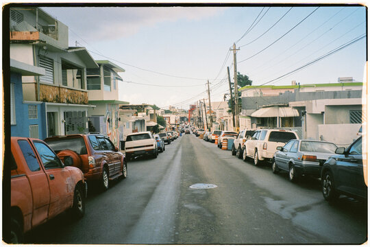 Analog shot of the colorful streets of Puerto Rico on a sunny day
