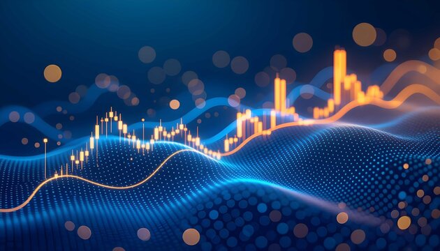 Futuristic blue bokeh background highlighting quantum data points and digital metric increase