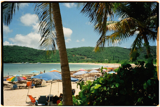 Panoramic analog view of Flamenco Beach on Culebra Island