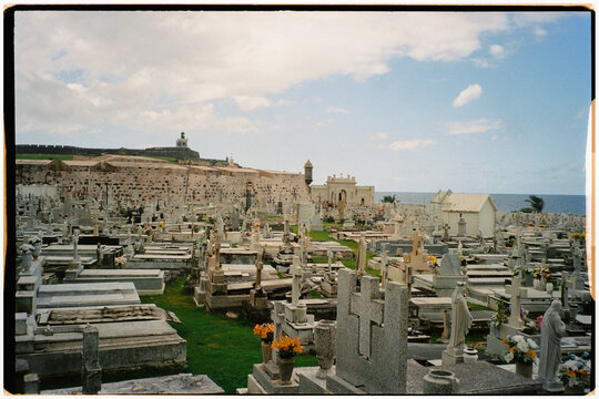Analog panoramic shot of La Perla Cemetery, San Juan, Puerto Rico