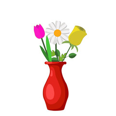 vase with flowers. Cartoon flower pot Illustration – Cute flower pot art for Kids and Animation.