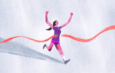 A femail athlet reaches the finish line