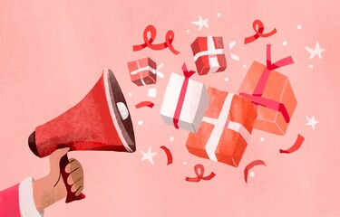 Christmas gifts fly out from megaphone