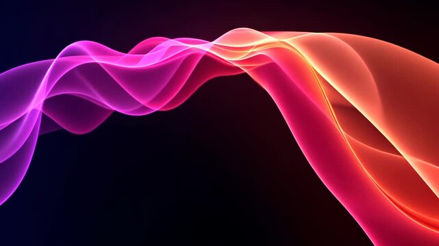 abstract visualization of flowing waves in gradient of vibrant colors, transitioning smoothly from a deep purple to fiery red on a black background, zoom out