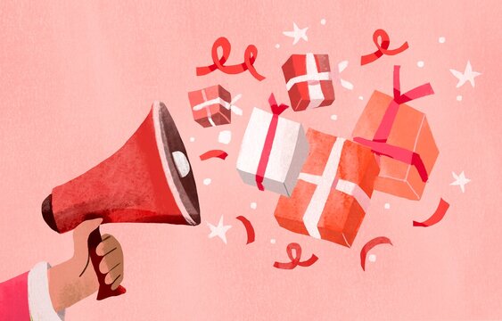 Christmas gifts fly out from megaphone