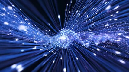 Abstract visualization of glowing blue fiber optic light streams flowing rapidly in dark digital space representing data transfer and technology concept vector illustration - Powered by Adobe