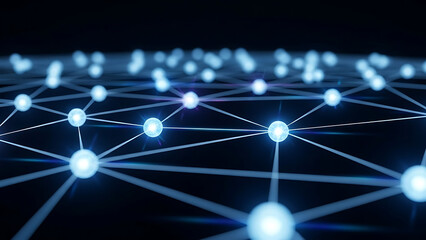 Abstract Network of Glowing Blue Nodes and Lines.