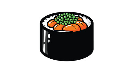 Delicious sushi roll with salmon roe and uni topping.