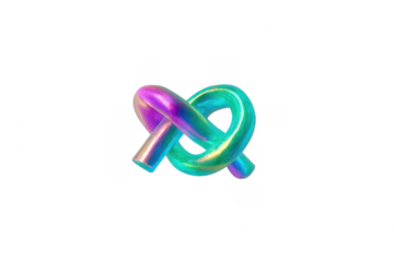 Iridescent abstract 3d knot loop shape on transparent background