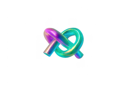 Iridescent abstract 3d knot loop shape on transparent background