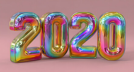 2026 Happy New Year 3d number in vibrant holographic Y2K style. Futuristic chrome gradient numbers. Modern vector banner for holiday greeting and celebration.