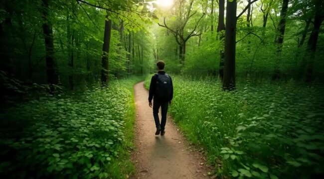 Jovem Caminhando pelo Trilho da Floresta