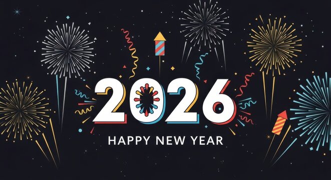 Happy new year 2026 with colorful fireworks display