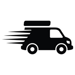 Fast Delivery Van Icon Symbol: Express Transport Service in Black and White