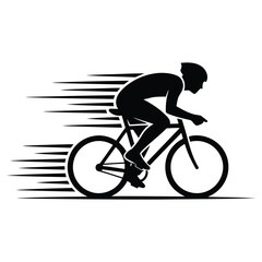 Silhouette Cyclist in Motion with Speed Effect, Isolated on White Background