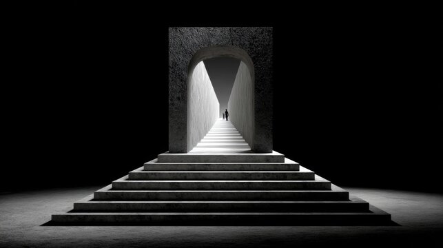 Infinite Floating Stone Staircase Ascending Into Darkness with Moody Surreal Lighting
 - Powered by Adobe