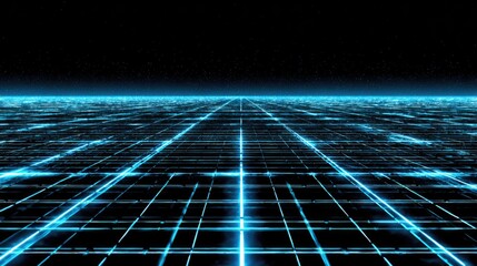 Infinite Neon-Blue Cyber Grid Stretching Across a Futuristic Digital Horizon