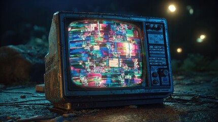 Surreal Pixelated Distortions Flickering on a Vintage Screen With Neon Broken Aesthetics