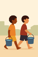 Street Children Collecting Water Vector