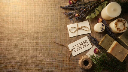 Flat la Handmade soaps and candles with lavender sprigs for natural skincare