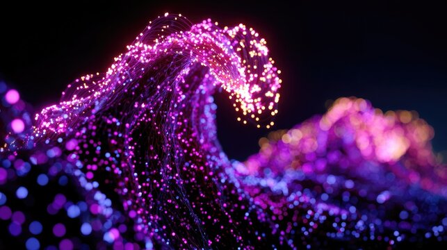 Hypnotic Swirling Patterns of Glowing Particles Moving in a Musical Flow