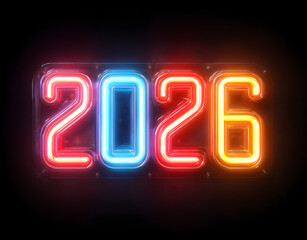 Neonowy napis 2026. Tło sylwestrowe