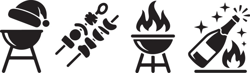 Christmas Barbecue and Party Icons Set
