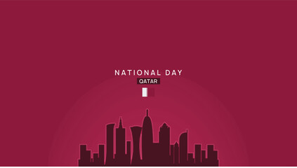 Minimalist Qatar National Day Skyline Background with Maroon Gradient and Silhouette Buildings for Celebration Banner and Poster Design