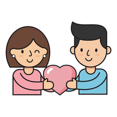 Fototapeta premium Cute Couple Holding Heart Flat Vector Illustration