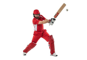 Cricket batsman hitting a shot isolated on transparent background