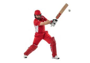 Cricket batsman hitting a shot isolated on transparent background