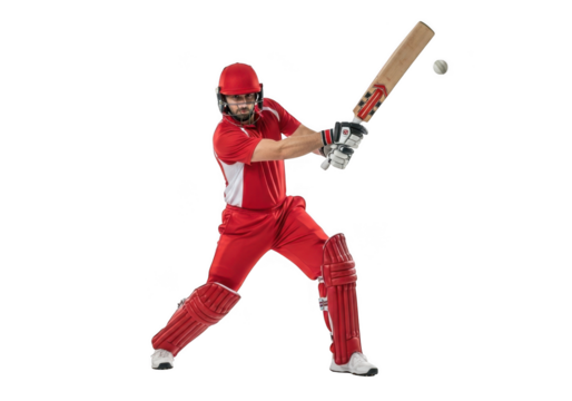 Cricket batsman hitting a shot isolated on transparent background