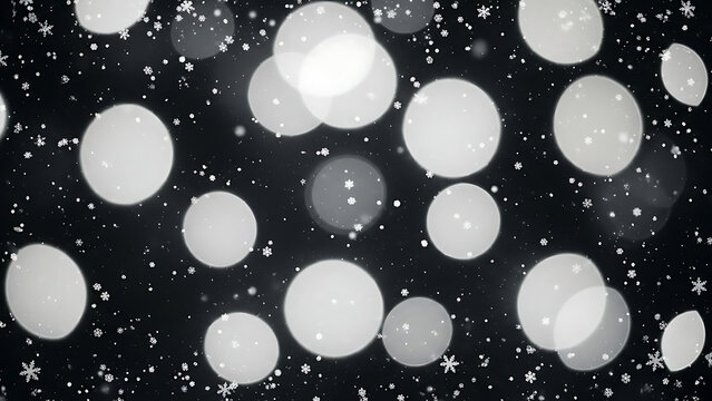 Abstract monochrome background with glowing bokeh circles and specks.
