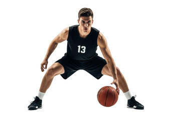Basketball player dribbling isolated on transparent background