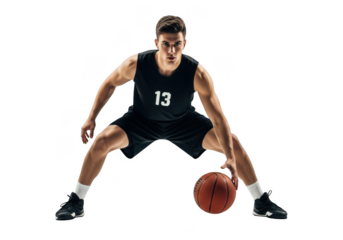 Basketball player dribbling isolated on transparent background