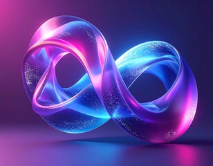 Glossy infinity symbol floats in a colorful, illuminated abstract display
