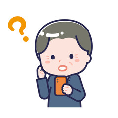 スマートフォンを使う「私服のシニア」の男性