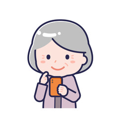 スマートフォンを使う「私服のシニア」の女性