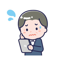 タブレットを使う「私服のシニア」の男性