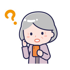 スマートフォンを使う「私服のシニア」の女性