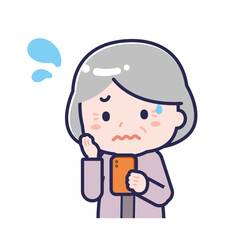 スマートフォンを使う「私服のシニア」の女性