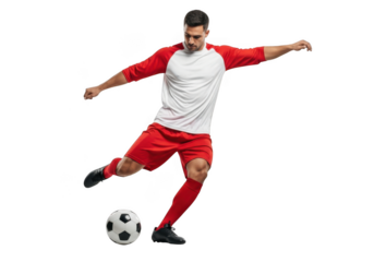 Man playing soccer isolated on transparent background