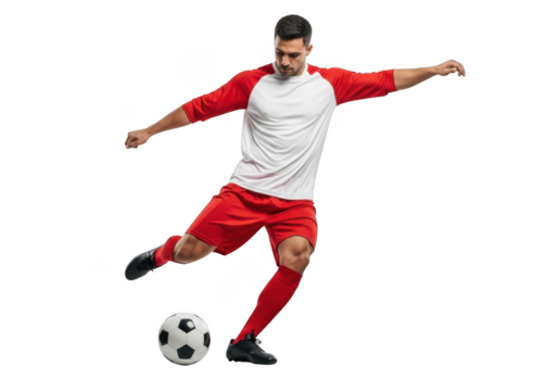 Man playing soccer isolated on transparent background