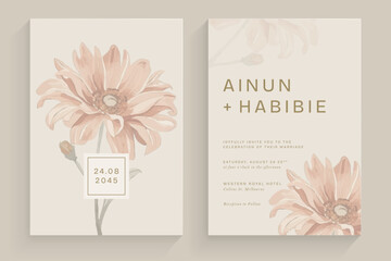 Aesthetic Wedding Invitation Template with Brown Flower Watercolor