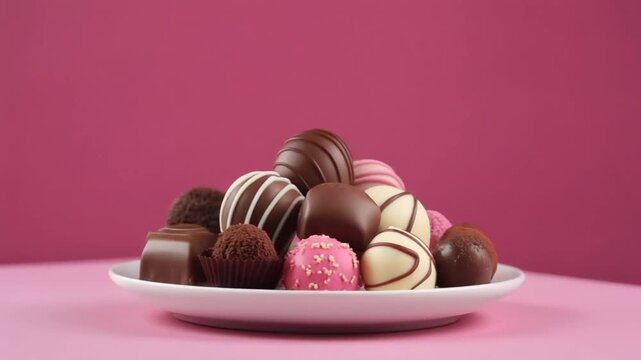 Delicious assorted chocolate truffles on a white plate.